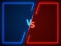 Versus battle, business confrontation screen with neon frames and vs logo vector illustration