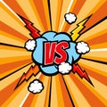 Versus battle comic vector background with halftone book texture and lightning