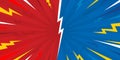 Versus comic book background. Red and blue vs pop art battle background with lightinings. Fighting split comic backdrop. Royalty Free Stock Photo