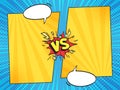 Versus comic frame. Vs comics book frames with cartoon text speech bubbles on halftone stripes background vector Royalty Free Stock Photo