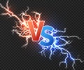 Versus concept with collision of two electric discharge. Vs vector background with power explosion of lightning isolated Royalty Free Stock Photo