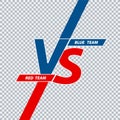 Versus duel headline. Battle red vs blue team frame, game match competition and teams confrontation. Vs challenge logo, team