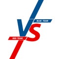 Versus duel headline. Battle red vs blue team frame, game match competition and teams confrontation. Vs challenge logo, team