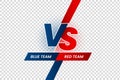 Versus duel headline. Battle red vs blue team frame, game match competition and teams confrontation isolated vector illustration