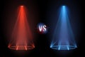 Versus flooring. Battle projector shining pedestal floor for vs boxing confrontation match. Vector illustration