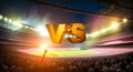 Versus game cover, banner sport vs, team concept. Soccer Arena field with bright stadium lights