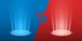 Versus glowing spotlight red and blue colors. VS battle scene with rays and sparks. Abstract hologram effect. vector illustration