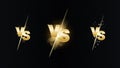 Versus gold fire battle. MMA concept - fight night, MMA, boxing, wrestling, Thai boxing. VS of metal letters with light