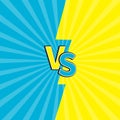 Versus letters or VS battle fight competition. Cute cartoon style. Blue yellow background template. Sunburst with ray of light. St Royalty Free Stock Photo