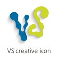 Versus letters or vs logo vector emblem on explosion shape Royalty Free Stock Photo