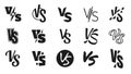 Versus logo designs, vs letters for duel battle icons. Symbol for game, fight challenge or sport match. Competition