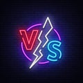 Versus neon sign vector. Versus logo, symbol in neon style. Design template light banner, night advertising. Battle vs