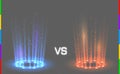 Versus round blue and red glow rays night scene with sparks on transparent background. Light effect podium. Disco club dance floor