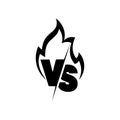 Versus sign surrounded by flames. Black and white symbol.