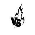 Versus sign surrounded by flames. Black and white symbol.