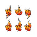 Versus sign surrounded by flames. Color symbol.