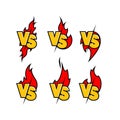 Versus sign surrounded by flames. Color symbol.