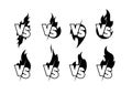 Versus sign surrounded by flames. Color symbol.