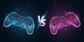 Versus template with modern gamepads. VS screen for sport video games, match, tournament, e-sports competitions. Joystick for