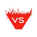 Versus text and shape with fire frames. Red flaming VS letters