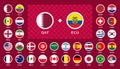 Versus between two Teams Template. Set of round Icons of National Flags. Football 2022. Soccer Competition. Championship