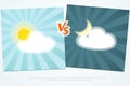 Versus VS Background Day vs night on a blue background of lines rays Creative template icon sun and moon with clouds battle day Royalty Free Stock Photo