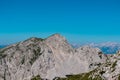 Vertatscha - Hiking trails with scenic view of majestic mountain peak Hochstuhl (Stol) in untamed Karawanks Royalty Free Stock Photo