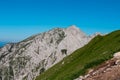 Vertatscha - Hiking trails with scenic view of majestic mountain peak Hochstuhl (Stol) in untamed Karawanks Royalty Free Stock Photo