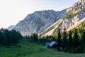 Vertatscha - Mountain hut planinski dom na zelenici with scenic view of ridge Begunjscica in untamed Karawanks