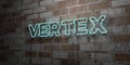 VERTEX - Glowing Neon Sign on stonework wall - 3D rendered royalty free stock illustration