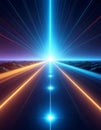 Vertical Abstract Background with Concentrated Neon Light Rays Forming a Straight Pathway or Energy Beam on a Dark Surface Royalty Free Stock Photo