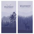 Vertical abstract banners of wild deer in forest with trunks of trees Royalty Free Stock Photo