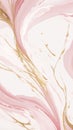 Vertical abstract soft watercolor pink with gold background. Smooth strokes.