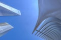 Vertical and abstract view of both the 911 WTC monument and Freedom tower.