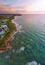 Vertical aerial panorama of Mornington Peninsula coastline.