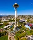 Vertical aerial panorama Seattle Space Needle