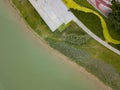 Vertical aerial photos of riverbank and Riverside Park footpath in Chinese cities