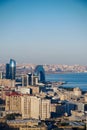 Vertical aerial shot of the modern buildings, Baku, Azerbaijan