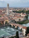 Vertical aerial shot of Verona in the afternoon, Italy.