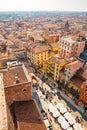 Vertical aerial shot of Verona city, Italy