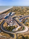 Vertical aerial shot of Zandvoort Formula 1 Circuit in preparation for the Dutch Grand Prix event