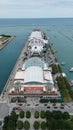 Vertical aerial view of the amusement park on the pier, Chicago