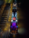 Colorful lights on a cruise ship at night in Southampton UK aerial Royalty Free Stock Photo