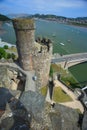 Vertical aerial view of Conwy Castle, North Wales