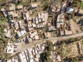 Vertical aerial view of Dana Village at the entrance of the biosphere reserve of the Dana Valley, north of Petra