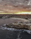 Vertical aerial view of a majestic cityscape of Bondi Beach in Sydney, Australia at sunset Royalty Free Stock Photo