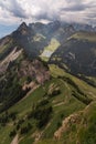 Vertical aerial view of the mountain Staubernkanzel and Lake Samtis in Switzerland Royalty Free Stock Photo