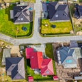 Vertical aerial view of a new housing estate with homes for families