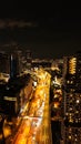 Vertical aerial view of the night city of Kuala Lumpur in Malaysia. Capital city Royalty Free Stock Photo