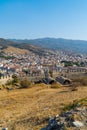 Vertical aerial view of Selcuk town seen from the Ottoman Castle, Turkey